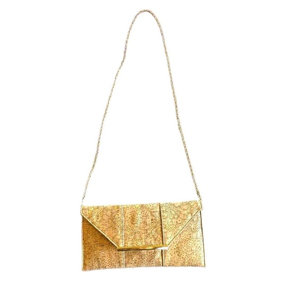 Handbags - Cork Envelope Clutch Chain Purse  Gold Metallic  Shoulder Crossbody Bag NWT